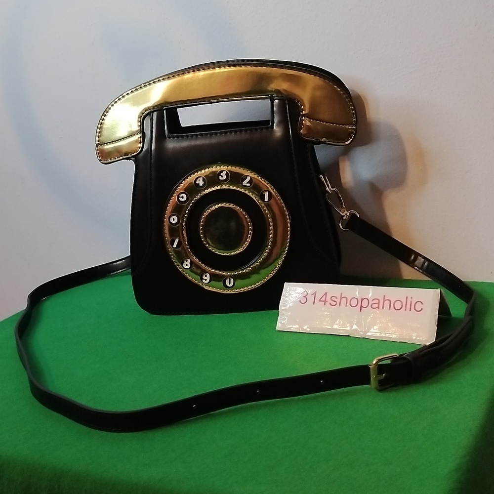 Black / Gold Telephone Purse With Removable Strap